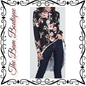 Black/Mauve Floral Hi-Low Tunic